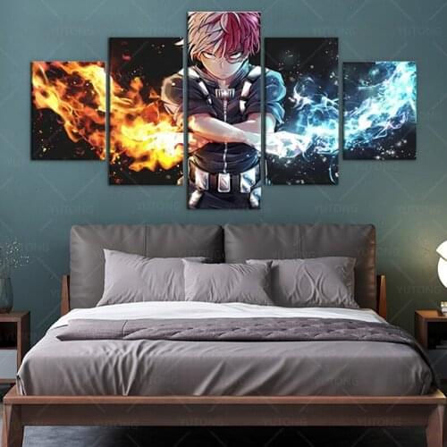 Canvas Print My Hero Academia Wall Art 5 Piece Todoroki Shoto Cartoon Character Picture Anime Poster Home Decor Modular Painting