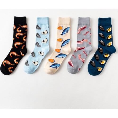 Fashion Men Women Cotton Socks Seafood Fish Shrimp Hip-Hop Street Spring Casual Lovers Crew