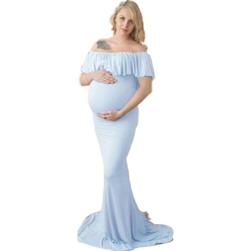 New tight womens summer photo stretch large size dress female word collar lotus leaf pregnant women long skirt