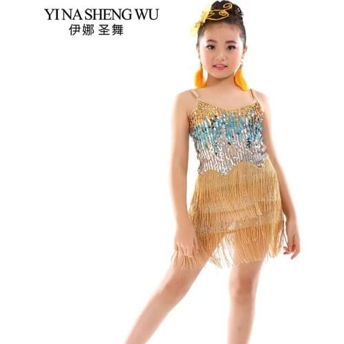 New Childrens Latin Dance Costume Professional Latin Dance Performance Costume Girls Tassel Latin Dance Show Sequin Dance Skirt
