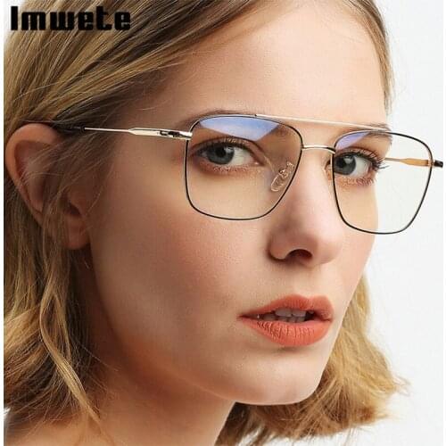 Imwete Double Bridge Eyeglasses Irregular Metal Optical Glasses Frame Retro Trend Large Frame Spectacles
