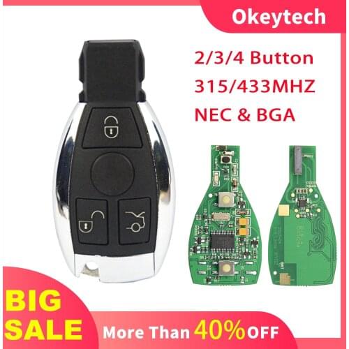 OkeyTech 2/3/4 Buttons Keyless Entry Car Remote Key For Mercedes Benz A C E S Class 315/433 Mhz BGA & NEC Replacement Car Key