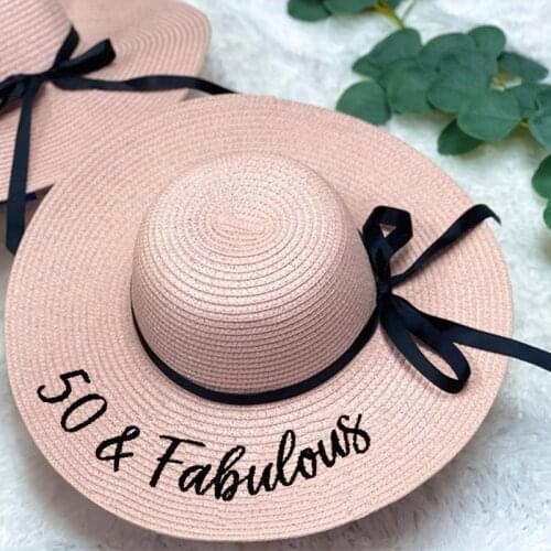 50 & Fabulous floppy Straw Beach pool sun Hat Fifty years old 50th Birthday party travel decoration gift present Photo props