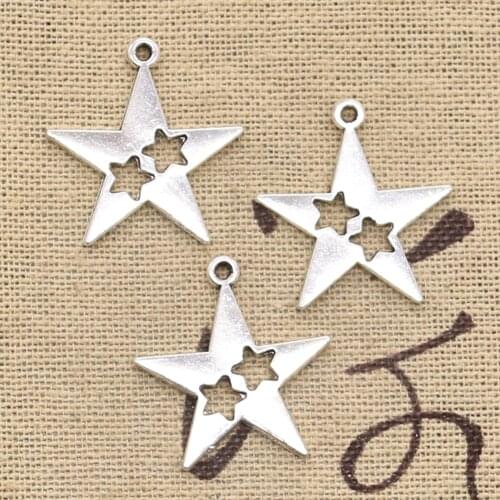 30pcs Charms Hollow Star Cut 33x32mm Antique Silver Color Pendants DIY Necklace Crafts Making Findings Handmade Tibetan Jewelry