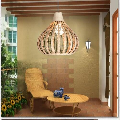 Retro Gourd Rattan Pendant Light Artificially Woven Pastoral Hanging Lamps for Kitchen Restaurant Hotel Corridor Led Chandeliers