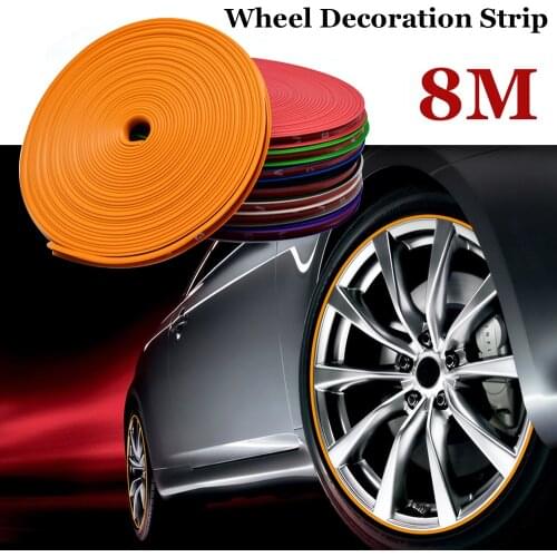 Car Wheel Rims Protector Decor Strip Rubber Moulding Rimblades Auto Vehicle Rim Sticker Color Tire Guard Line Styling 8M/Roll