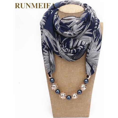 RUNMEIFA New Pendant Scarf Necklace Bohemia Necklaces For Women Chiffon Scarves Pendant Jewelry Wrap Foulard Female Accessories