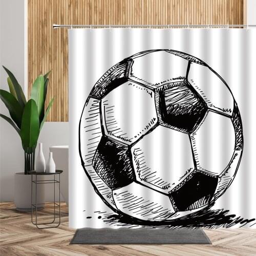 3D Black White Football Basketball Shower Curtains Sports Theme Mens Gift Bathroom Decoration Waterproof Bath Curtain With Hooks