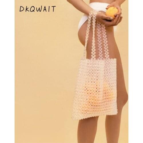 Clear Pearls Beaded Bags for Women Handbags Purse Elegant Transparent Acrylic Beading Shoulder Crossbody Bags Ladies Phone Bag