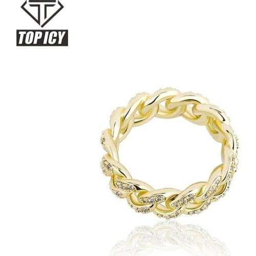 TOP ICY Iced Out Cubic Zircon Cuban Ring Men Women 18k Gold Plated Cuban Link Chain Ring CZ Diamonds Cuban Link Ring Men