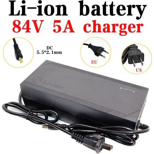 72V 5A lithium battery charger DC 5.5*2.1MM suitable for 20S 84V lithium ion battery AC 110-220V smart charger UE/US plug