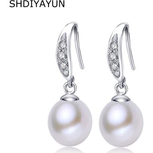 SHDIYAYUN Pearl Earrings Water Drop Earrings Freshwater Pearl Zircon 925 Sterling Silver Jewelry For Women Fashion Accessories