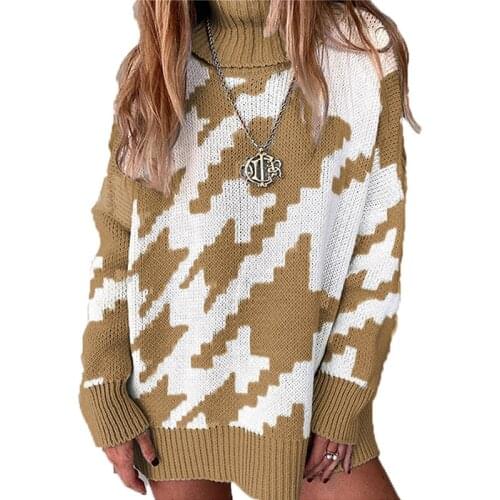 2021 Womens Sweater Fall Autumn Winter Turtleneck Pullover Lady Casual Loose Knitted Pullover Top Pull Femme Turtle Neck Jumper