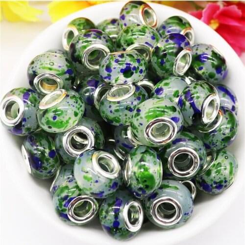 10Pcs European Beads with Copper Core Big Hole Resin Spacer Nature Stone Colorful Beads for Bracelet Necklace DIY Jewelry Making