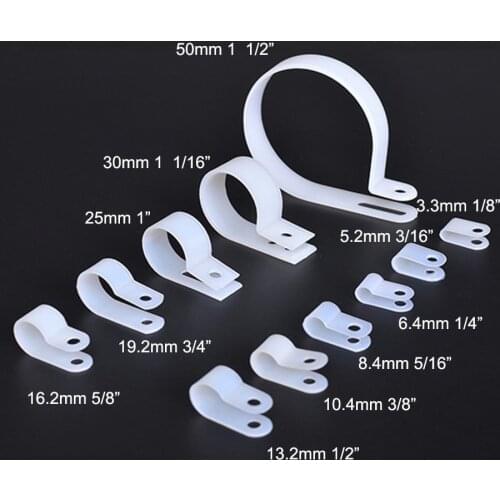 100) Various Size Nylon White Cable Clamp C R Car Audio Wire Clip Hose Mounts