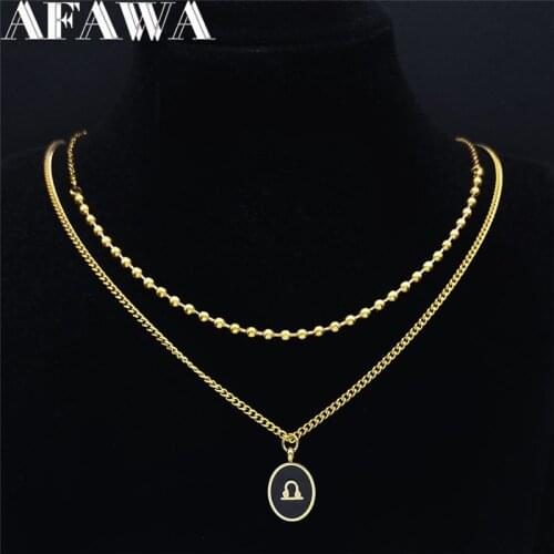 12 Constellations Enamel Stainless Steel Libra Charm Necklaces Women Oval Gold Color Necklace Chain Jewelry pendentif N7004S02