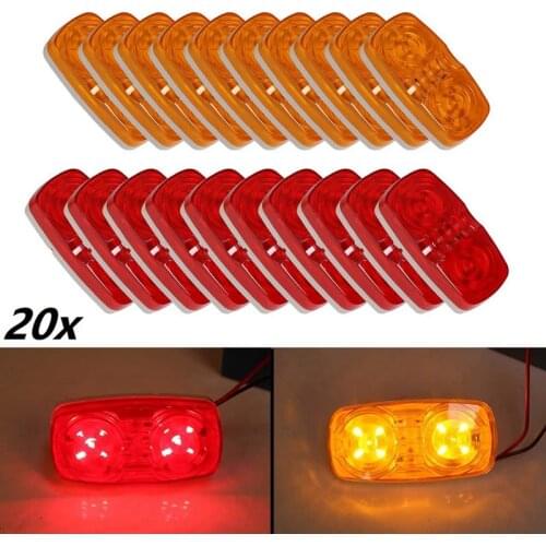 20X Yellow+Red Led Camper Exterior Lights RV Trailer Marker Lights Double Bullseye Side Fender Lights 10 Diodes Lights