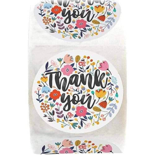 500 PCS Round Flowers Thank You Stickers Seal Labels Christmas Stickers School Teacher Reward Stationery Sticker