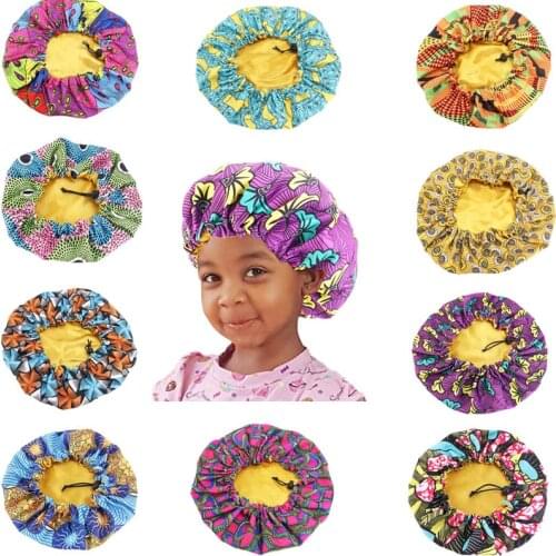 Satin Bonnet African Pattern Ankara Print Girls Bonnet Child Double Layer Night Sleep Cap Boys Hair Cover Adjustable Kids Hat