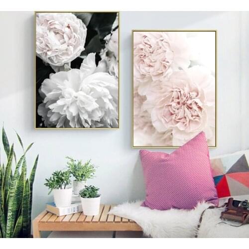 White Peony Flower Photography Print Rose Wall Art Pictures Pink Peony Photo Floral Poster Canvas Painting Bedroom Home Decor
