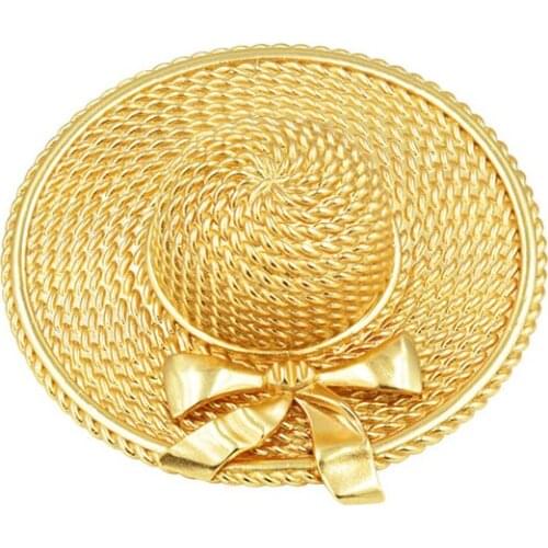 Big Brooch Fashion Gold Color Straw Hat Brooches For Women Oversize Creative Jewelry Sweater or Shirt Brooch Decoration