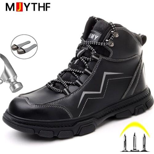 High Quality Work Safety Boots Genuine Leather Work Shoes Men Boots Indestructible Shoes Anti-puncture Safety Shoes Footwear