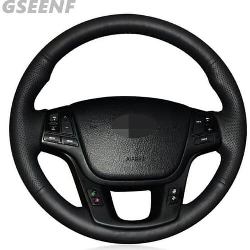 Car Steering Wheel Cover For Kia K7 Cadenza 2011-2015 Kia Sorento 2009-2014 Black Hand-stitched Comfortable Artificial Leather