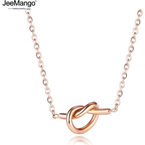JeeMango Titanium Steel Fashion Knot Pendant Necklaces Rose Gold Original Design Charm Choker Necklace For Women JN17091