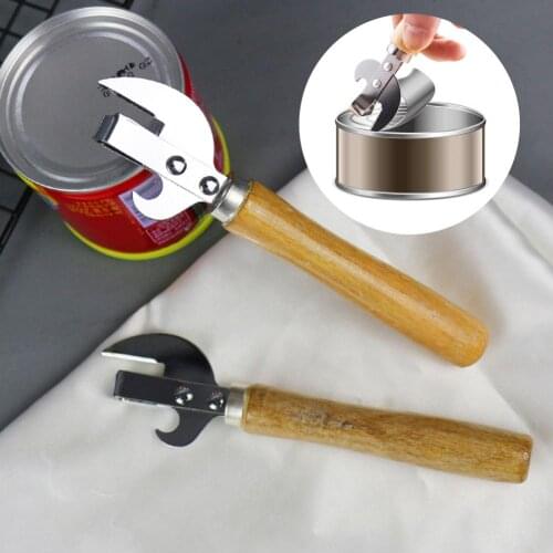 Wood Handle Useful Professional Can Opener Iron Corkscrew Portable for Home