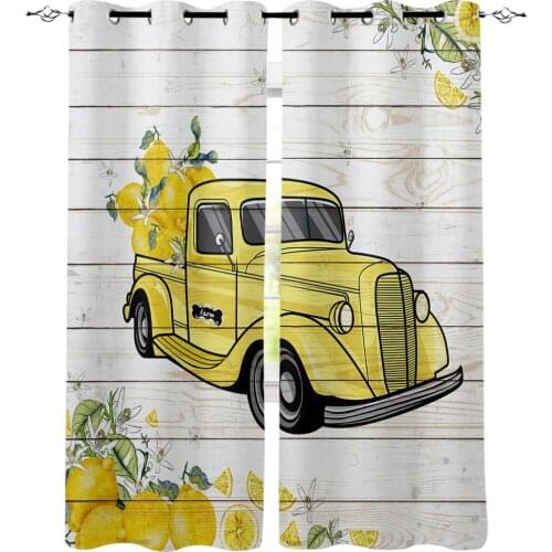 Lemon Truck Wooden Board Texture Window Curtains Curtain Bathroom Kitchen Decor Kids Window Treatment Valances Window Draperies