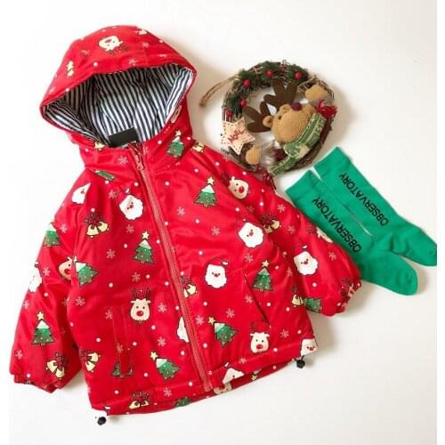 Tonytaobaby Winter New Baby Christmas Snowflake Cute Red Cotton Wool Hooded Cotton Coat