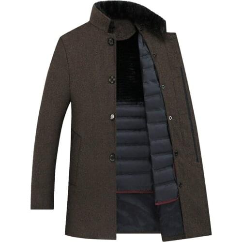 Men Coats Wool Trench Coat Men,mens 90% White Duck Down Wool Jackets ,thicked Wool Coat Men,plus-size M-XXXL 8866A