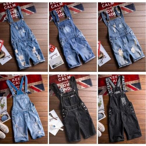 Mens Overalls Summer one-piece Denim Overalls Mens Shorts Five-point Denim shorts Slim Overalls Size S-5XL