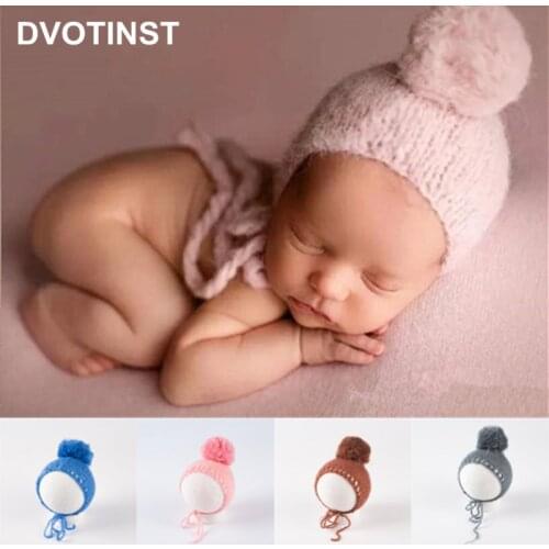Dvotinst Newborn Photography Props for Baby Knit Crochet Bonnet Cute Ball Hat Fotografia Accessories Studio Shooting Photo Props