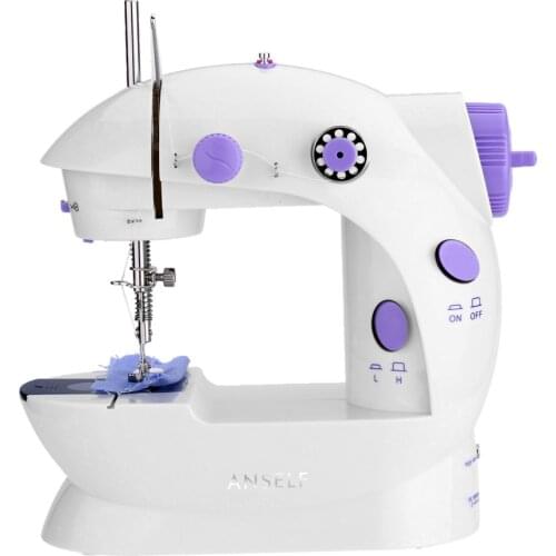Anself Mini Household Purple Electric Sewing Machine 2 Speed Adjustment with Light Foot Pedal Manual Sewing Machine