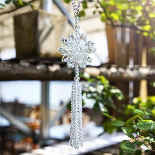 H&D Clear Hanging Crystal Prism Flower Suncatcher Rainbow Maker Fengshui Window Garden Ornament Rear View Mirror Car Charm Decor