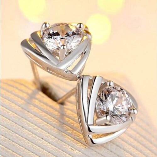Exquisite Simple Fashion 925 Sterling Silver Jewelry Triangle Zirconia Stud Earrings brincos For Women Wholesale S-E154
