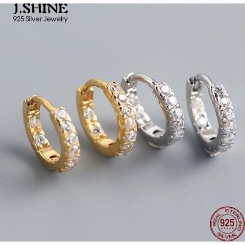 JShine 100% S925 Sterling Silver INS Round Inlaid Zircon Hoop Earrings Minimalist CZ Circle Ear Buckle Fine Earrings Jewelry