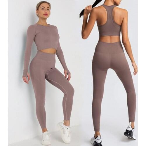 13 Colors Long Sleeve Yoga Set Gym Clothes Seamless Sports Suit Women Crop Top High Waist Leggings Fitness Sportswear Tracksuits
