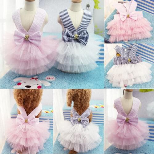 Pet Dog Lace Tullle Dress Clothes for Small Tactic Dogs Party Birthday Wedding Bowknot Dress Puppy Costume Spring Pet Clothes