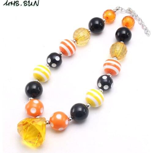 MHS.SUN handmade chunky children girls bubblegum beads necklace with waterdrop pendant for baby halloween jewelry kids gift 1pc