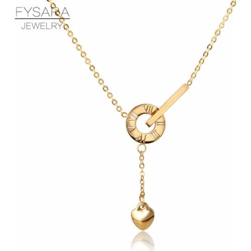 FYSARA Fashion Love Necklace & Pendant Heart Roman Numeral Round Necklace Luxury Collar Stainless Steel Jewelry Drop Shipping