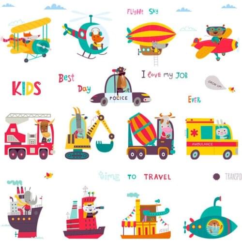 Cartoon DIY Wall Stickers Engineering vehicle Helicopter wallpaper For Kids Rooms Home Decor Boys Art Wall Poster
