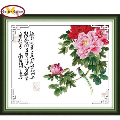 GG Flowers As Matchmaker Peony Flowers Design Cross Stitch Kit Embroidery Needlework Chinese Cross Stitch Pattern for Decoration