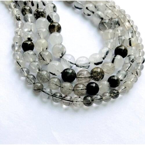 Natural Black Rutilated Quartz Rutilated Rock Crystal Beads 6mm 8mm 10mm 12mm Round Loose Stone Beads 1of 15.5" String