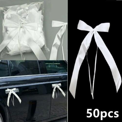 New 50Pcs White Wedding Car Decoration Gift Wrap Ribbon Bows Party Ribbons Bows Kit