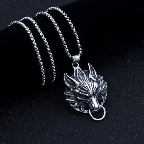 Punk Necklace Stylish Guys Vintage Titanium Steel Wolf Totem of Wolf Head Accessories Ornament Hip-Hop Wolf Head Pendants