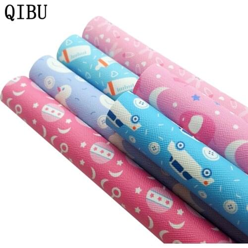 QIBU A4 Faux Leather Sheets Candy Cute Baby Printed Bow Fabric DIY Hair Bow Fabric Handbag Material PU Leather Synthetic Leather