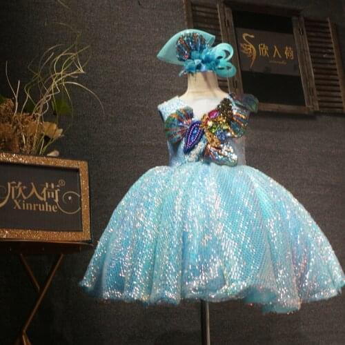 New Arrival Real Picture Baby Girls Dresses for Party Beaded Crystals V neck Little princess Performance Cloth Costumes