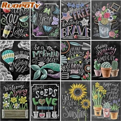 RUOPOTY Frame DIY Oil Painting By Numbers Blackboard Drawing Acrylic Paint Coloring By Numbers Letter On Canvas Decor Diy Gift